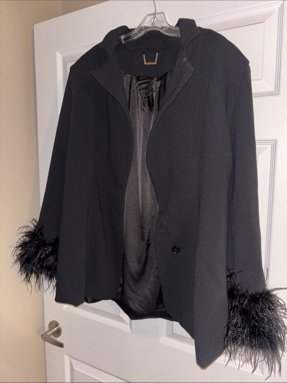 House of CB Black Feather-Cuff Blazer